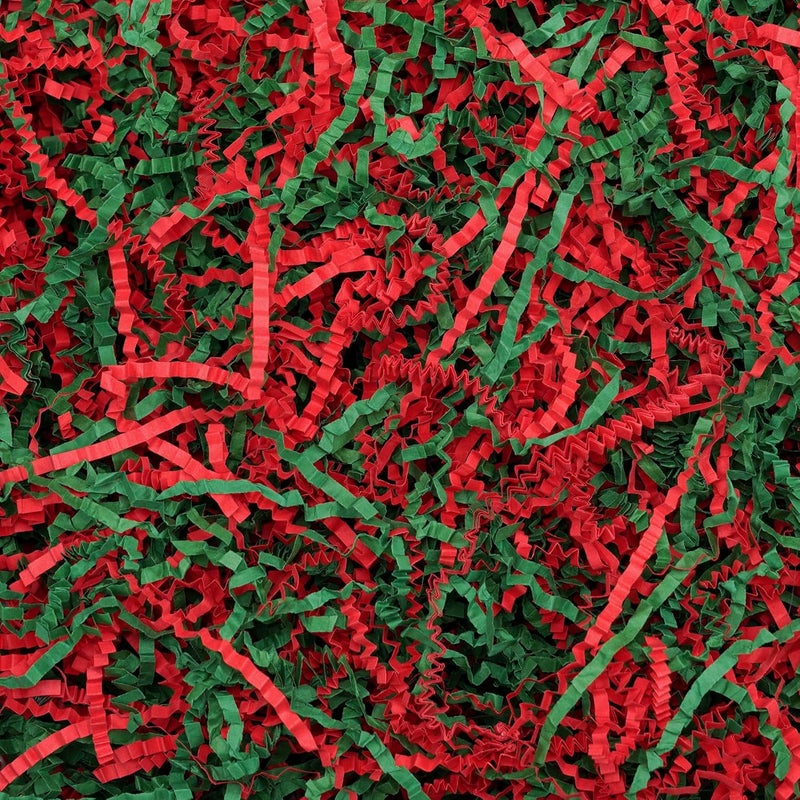 ROSYJUNE 1/2LB Christmas Crinkle Cut Paper Shred Filler, Red and Green Shredded Paper for Gift Baskets Boxes Filling, Christmas Birthday Holiday Decoration - Image 1